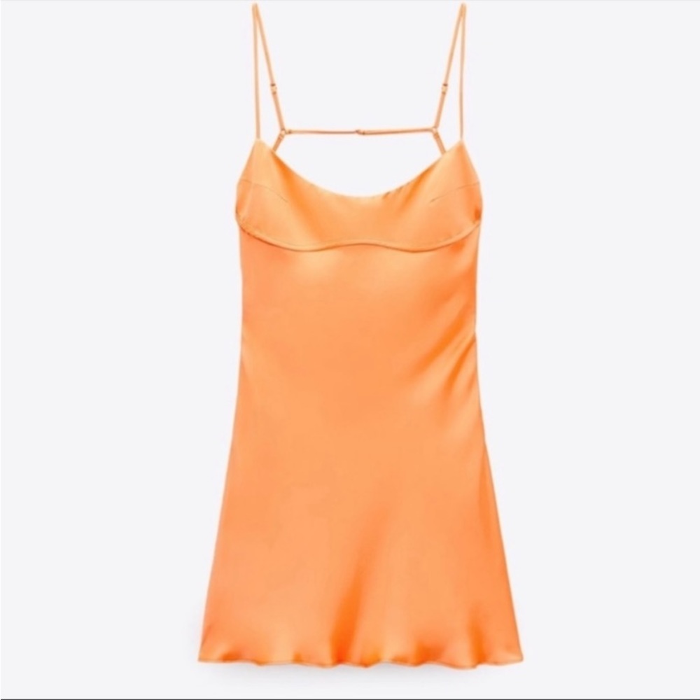 New Zara Satin Effect Orange Dress